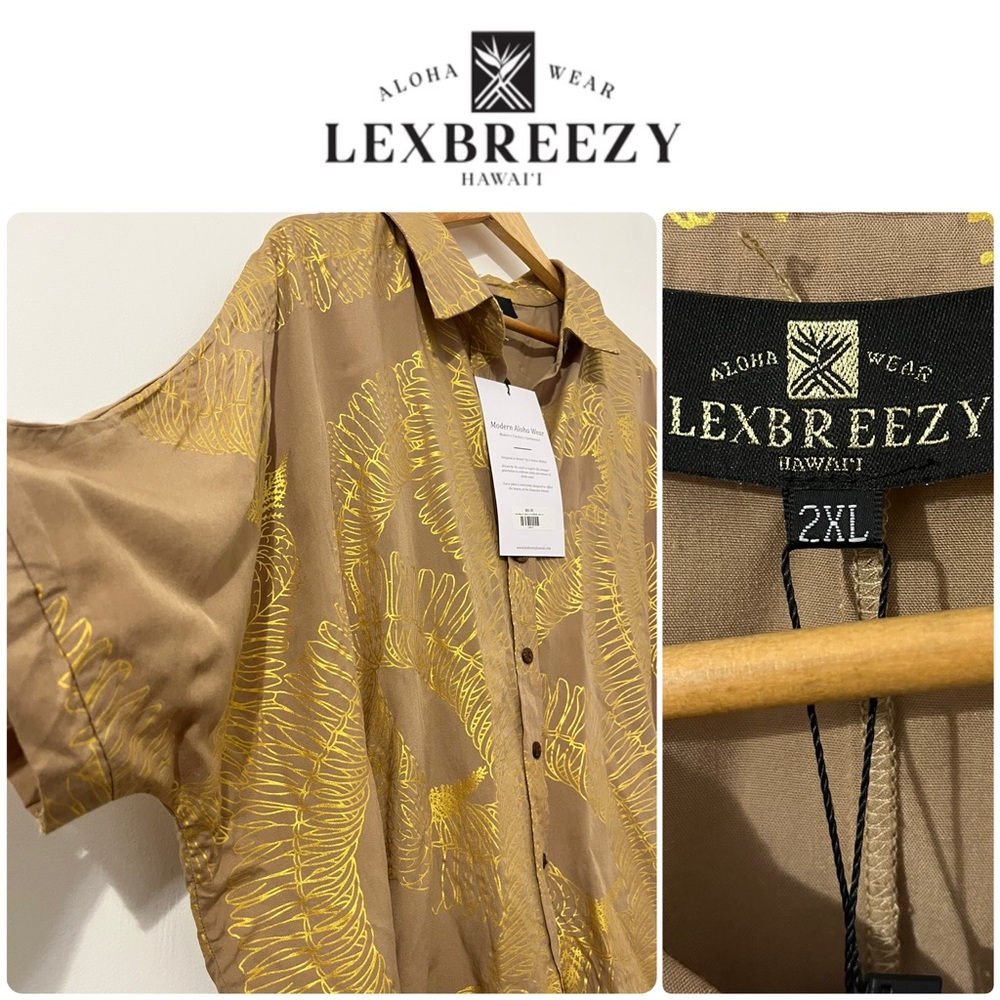 NWT ✨ Lexbreezy Hawaii • 2XL / XXL • Kaia Button Down Blouse • Ginger Lei • Gold